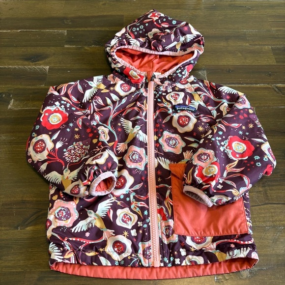 Patagonia Toddler Girls Jacket Floral Bird Pattern Hooded 2T Winter